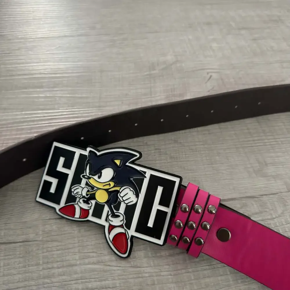 Sonic the Hedgehog Y2K Style Studded Pink PU Leather Belt